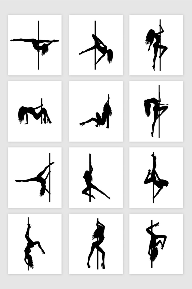 矢量性感钢管舞女郎剪影