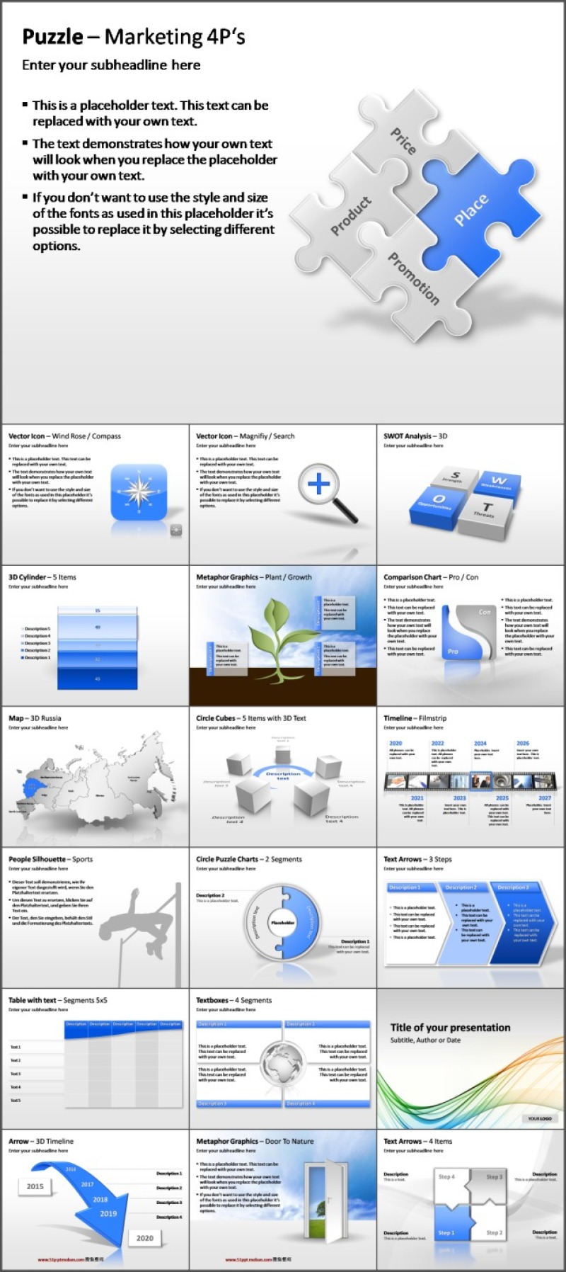 20页纯ppt手工绘制欧美风商务3D图表