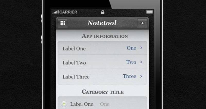 Notetool iPhone App UI Kit Psd