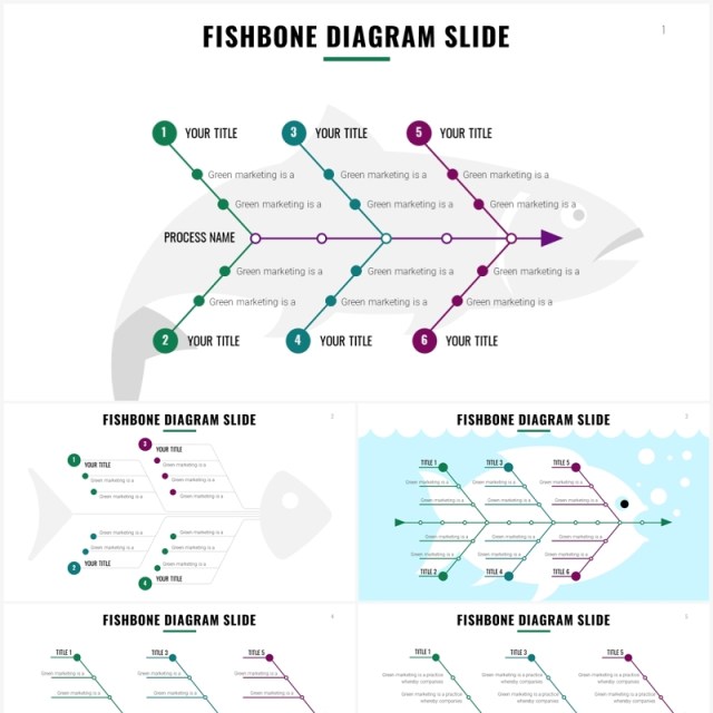 简约鱼骨图PPT信息图素材模板Fishbone Slides Template