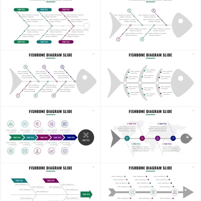 简约鱼骨图PPT信息图素材模板Fishbone Slides Template 简约鱼骨图PPT信息图素材模板Fishbone Slides Template