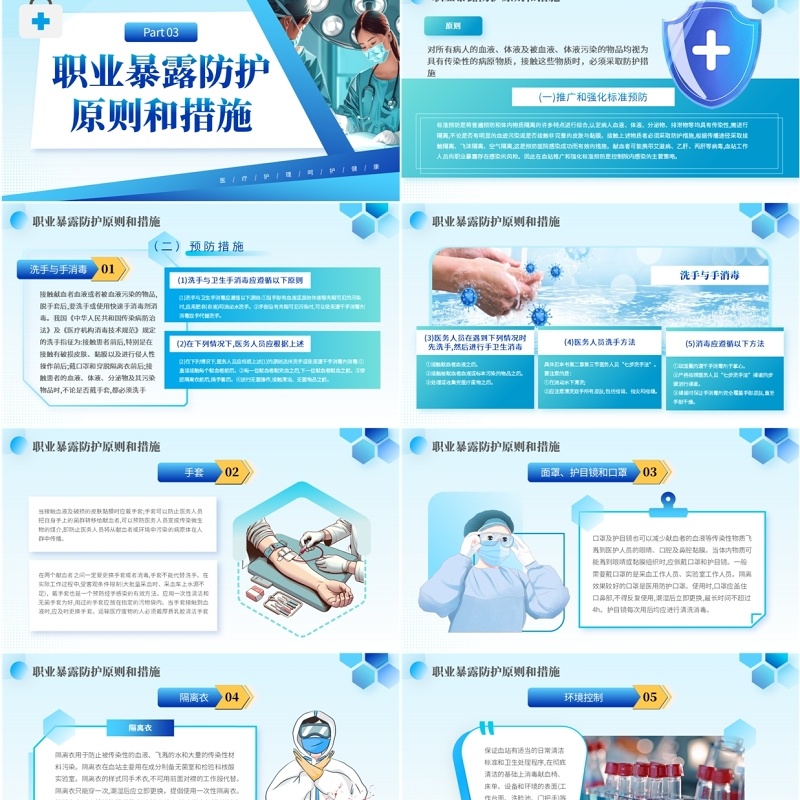 蓝色商务风手术室职业暴露与防护PPT模板