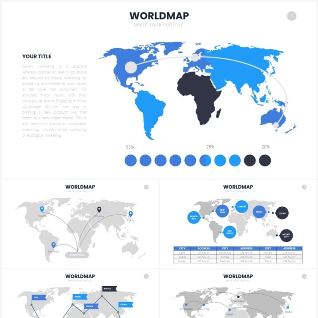 蓝色简约世界地图PPT素材Worldmap Slides Template