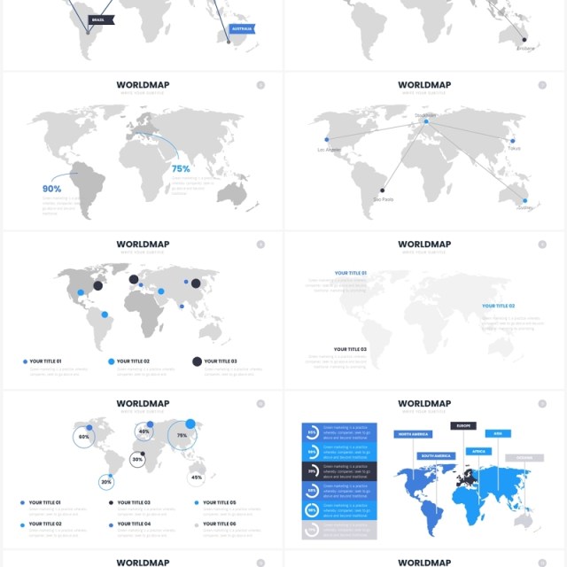 蓝色简约世界地图PPT素材Worldmap Slides Template