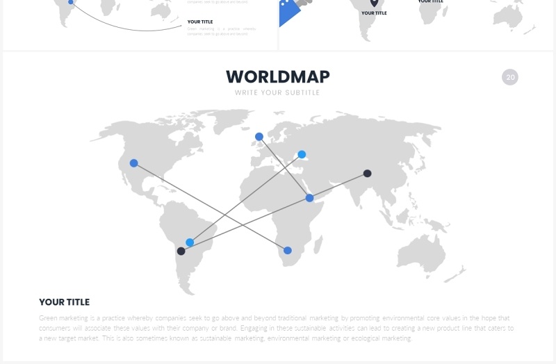 蓝色简约世界地图PPT素材Worldmap Slides Template