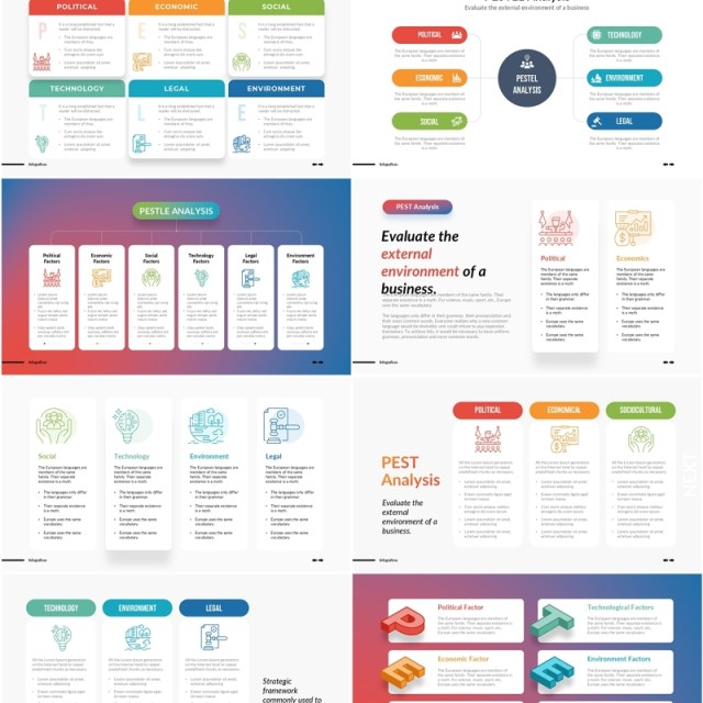 战略管理宏观环境分析信息图PPT模板素材Pestle Infographics