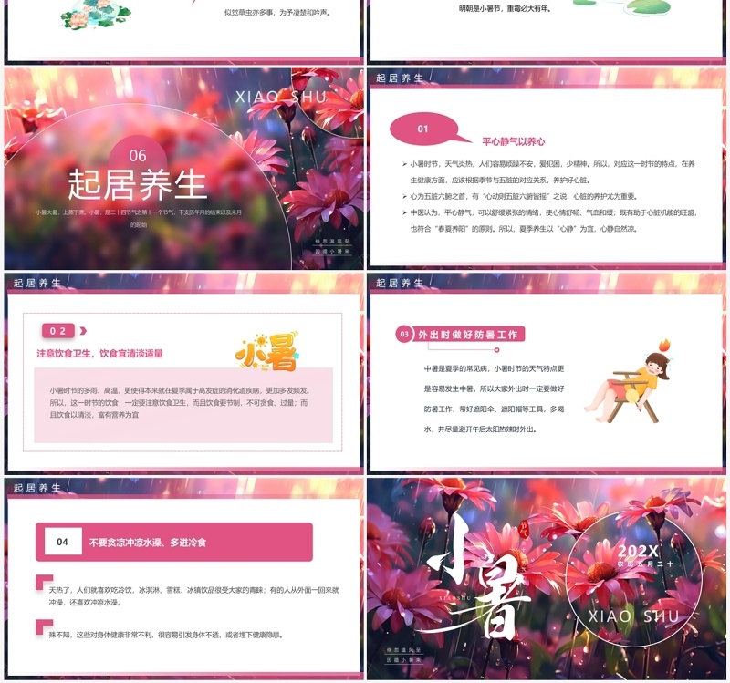 粉色插画风二十四节气之小暑介绍PPT模板