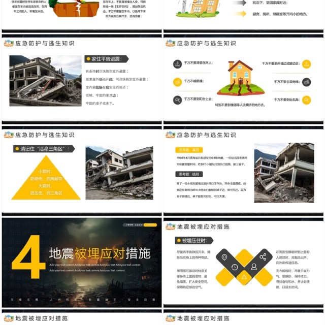 黄色简约风地震常识及应对措施PPT模板 黄色简约风地震常识及应对措施PPT模板