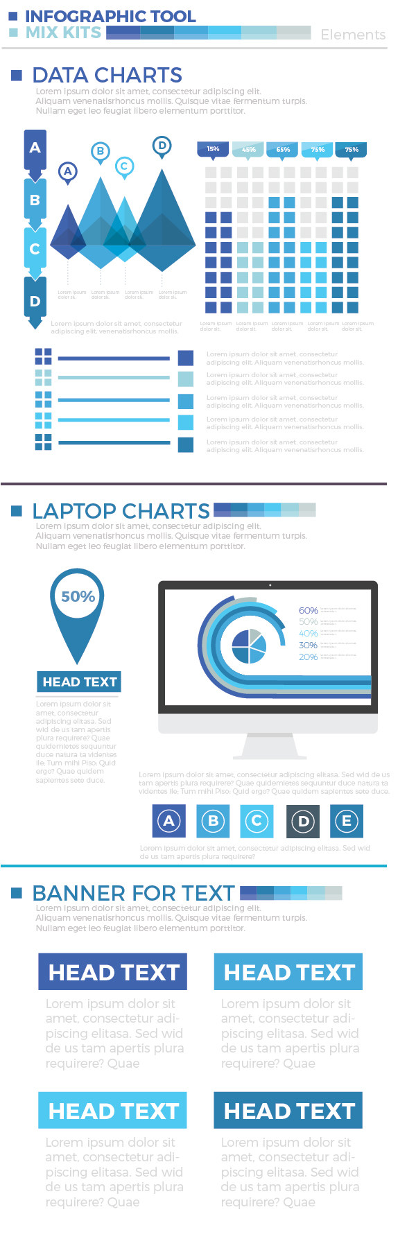 蓝色商务信息图形元素设计Blue Business Infographics Elements Design