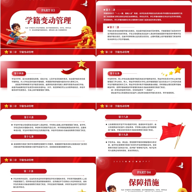 红色卡通风中小学生学籍管理办法PPT模板