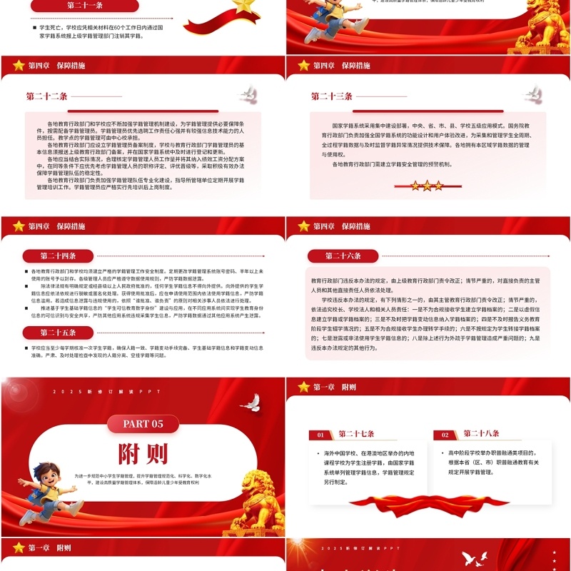 红色卡通风中小学生学籍管理办法PPT模板