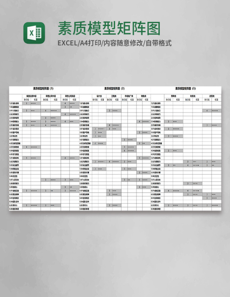 素质模型矩阵图excel模板