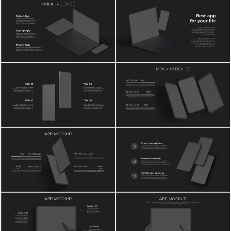 深色手机电脑设备实体模型PPT元素素材Devices dark