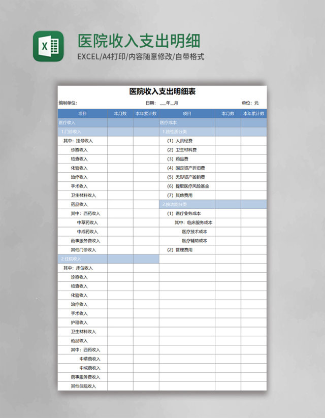 医院收入支出明细表excel模板 医院收入支出明细表excel模板