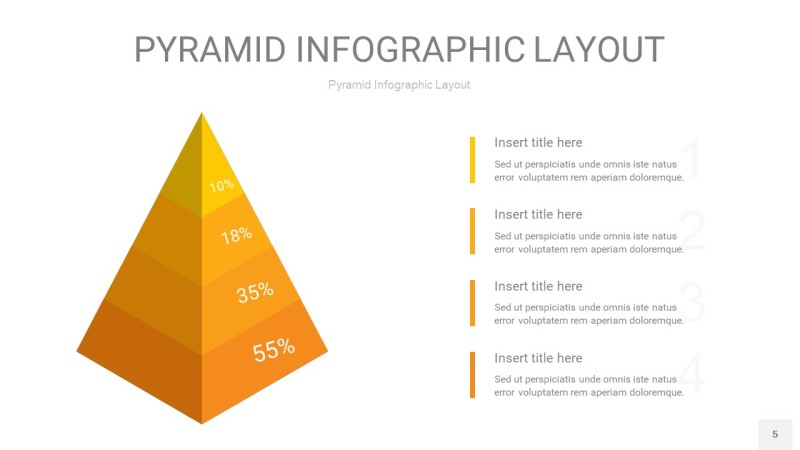 渐变黄色3D金字塔PPT信息图表5