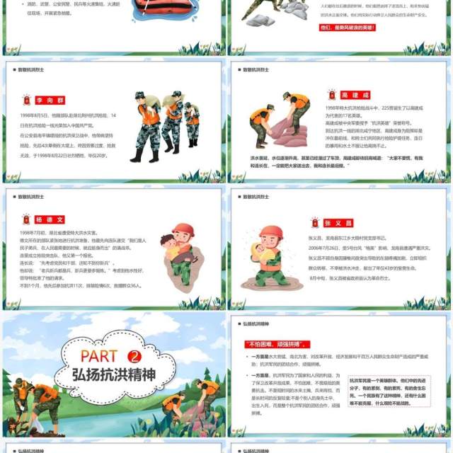 蓝绿色卡通防汛救灾全力以赴PPT模板 蓝绿色卡通防汛救灾全力以赴PPT模板
