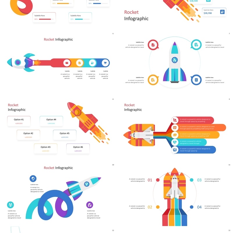 创意火箭信息图PPT模板Rocket Infographics ppt