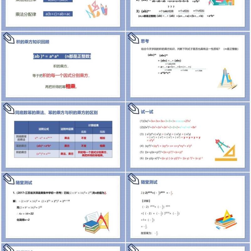 部编版八年级数学上册积的乘方课件PPT模板
