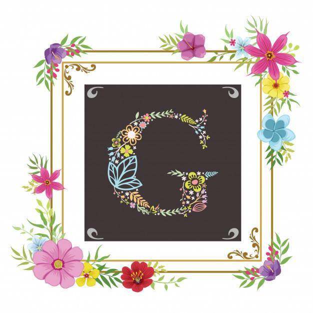 字母G首字母与花卉矢量