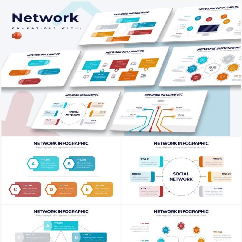 网络信息连接关系图形结构PPT素材Network Powerpoint Infographics