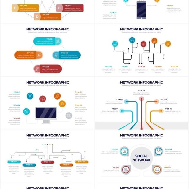 网络信息连接关系图形结构PPT素材Network Powerpoint Infographics