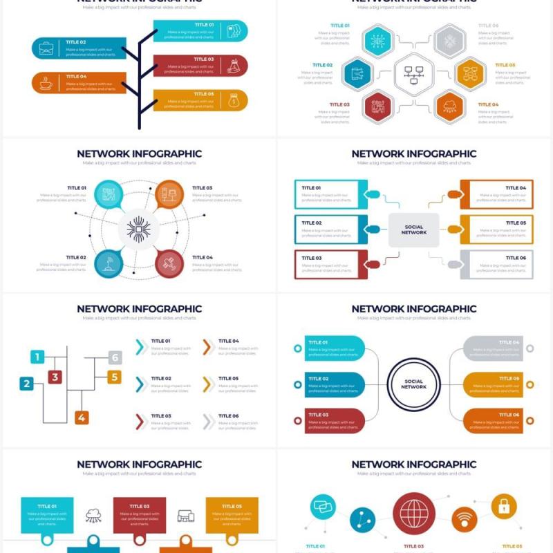 网络信息连接关系图形结构PPT素材Network Powerpoint Infographics