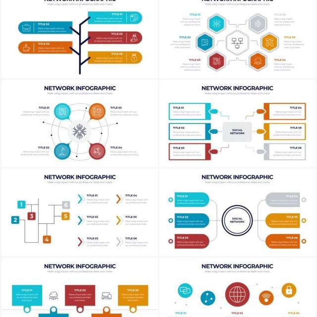 网络信息连接关系图形结构PPT素材Network Powerpoint Infographics