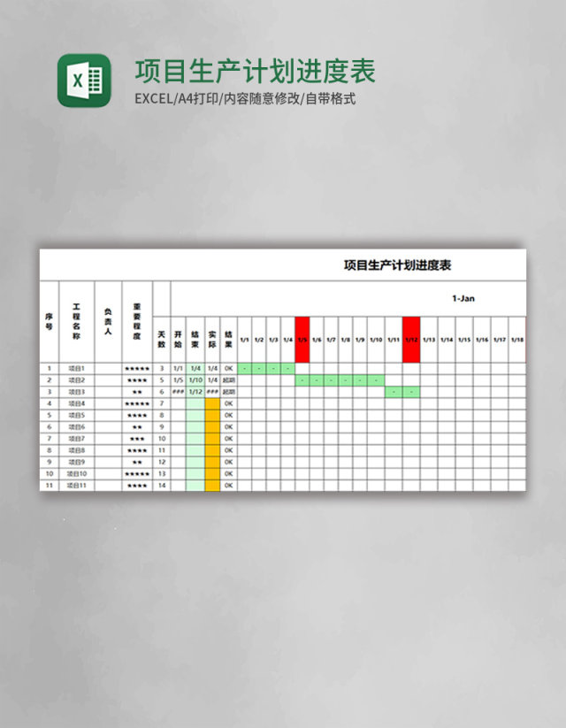 项目生产计划进度表