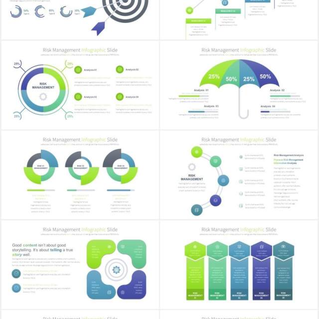 12套颜色商业公司风险管理金融管控可视化PPT信息图表素材Risk Management - PowerPoint Infographics Slides