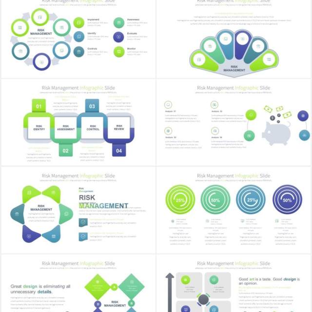 12套颜色商业公司风险管理金融管控可视化PPT信息图表素材Risk Management - PowerPoint Infographics Slides