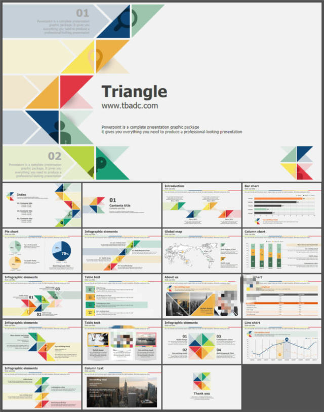 彩色时尚三角形拼接艺术商务PPT模板 (1)