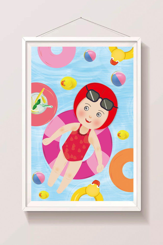 夏季暑假生活游泳女孩系列插画设计 夏季暑假生活游泳女孩系列插画设计