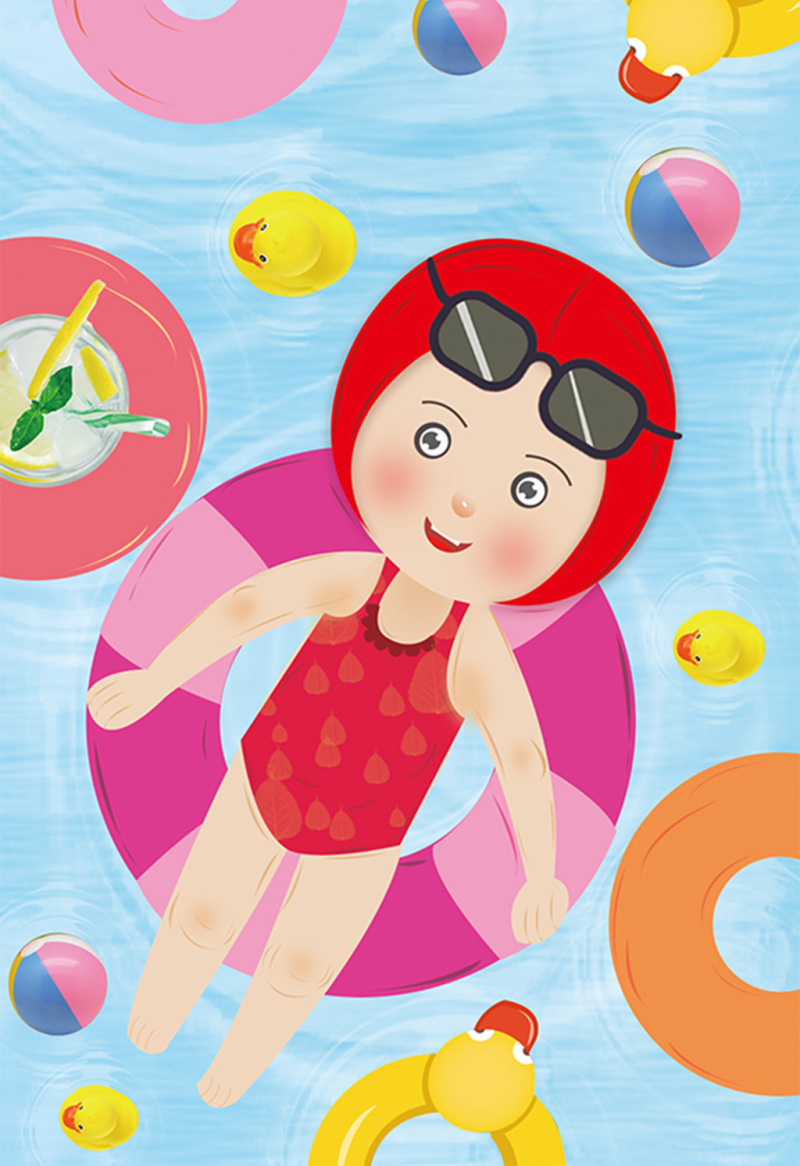 夏季暑假生活游泳女孩系列插画设计