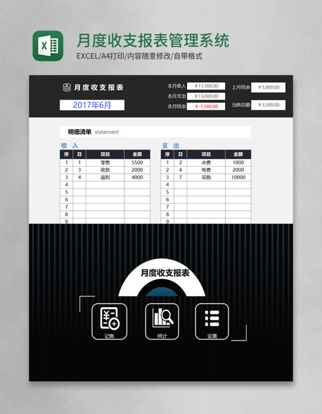 月度收支报表管理系统excel表格