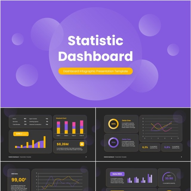 统计数据仪表盘PPT信息图模板Statistic Dashboard Dark