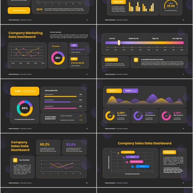 统计数据仪表盘PPT信息图模板Statistic Dashboard Dark