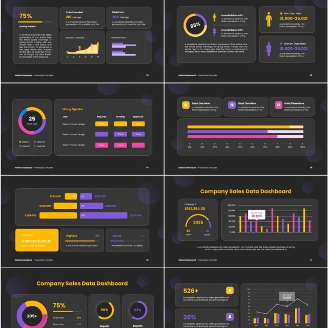 统计数据仪表盘PPT信息图模板Statistic Dashboard Dark