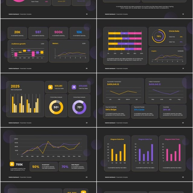 统计数据仪表盘PPT信息图模板Statistic Dashboard Dark