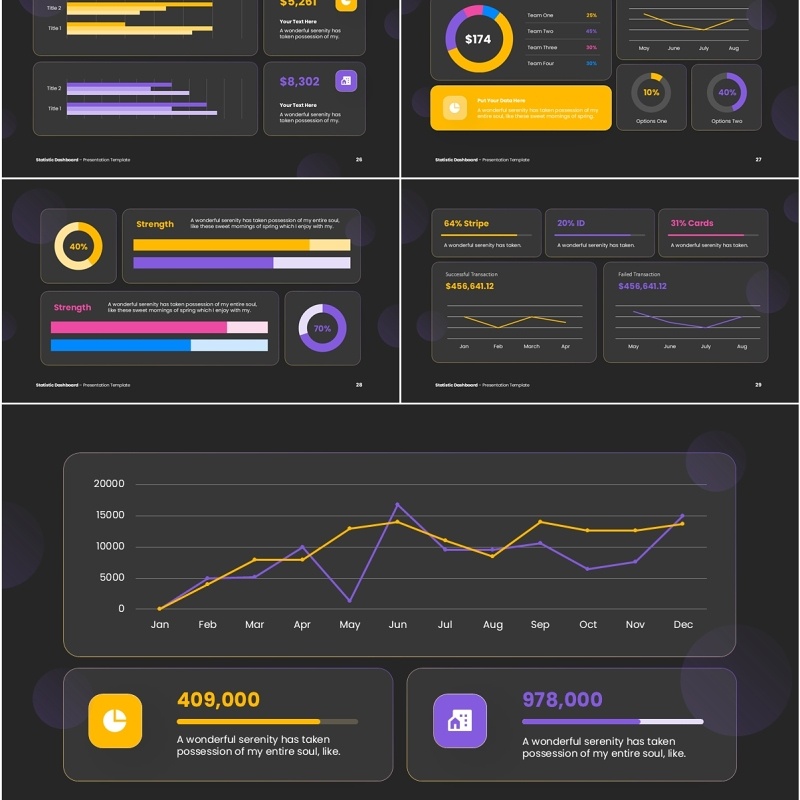 统计数据仪表盘PPT信息图模板Statistic Dashboard Dark