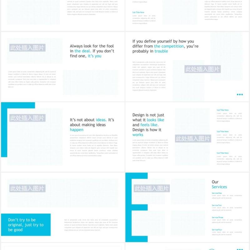简约蓝色商务图片排版设计PPT模板Business Presentation PPTX - iWantemp