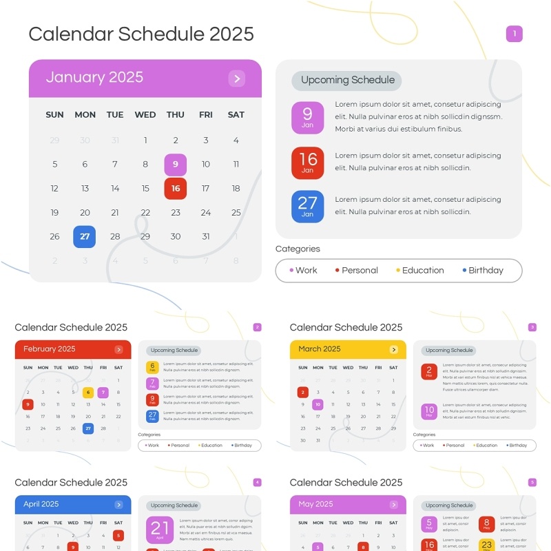 2025年日历日程表PPT模板Widescreen - Multicolor 1 Light
