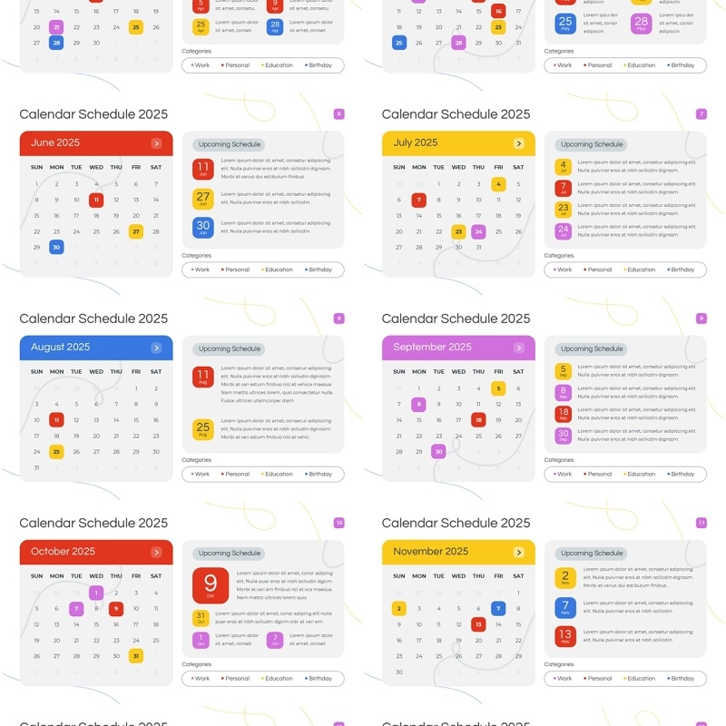 2025年日历日程表PPT模板Widescreen - Multicolor 1 Light