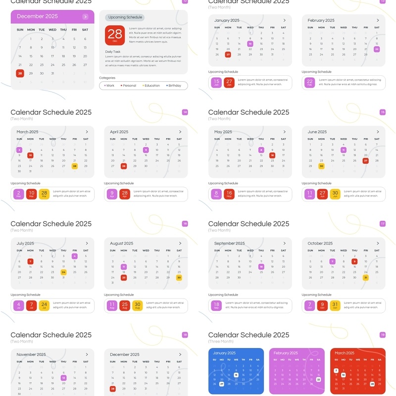 2025年日历日程表PPT模板Widescreen - Multicolor 1 Light