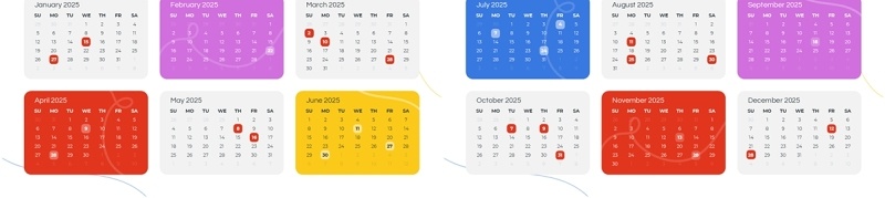 2025年日历日程表PPT模板Widescreen - Multicolor 1 Light
