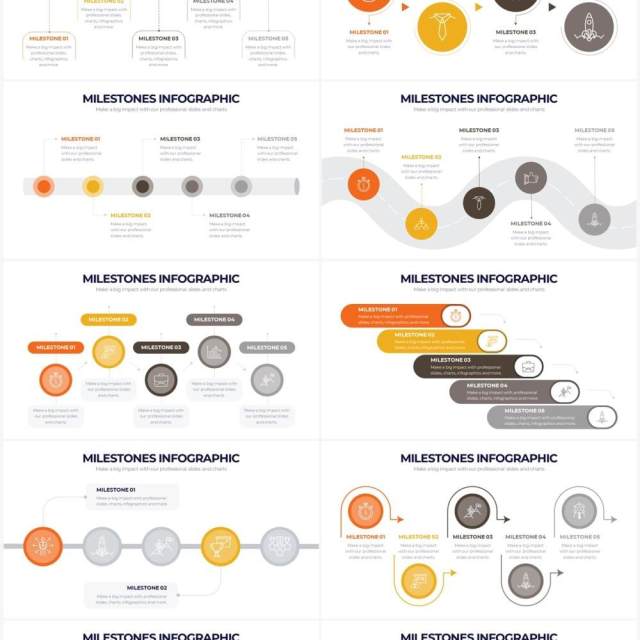 橙灰色时间轴时间线里程碑PPT信息图素材Milestones Powerpoint Infographics 橙灰色时间轴时间线里程碑PPT信息图素材Milestones Powerpoint Infographics