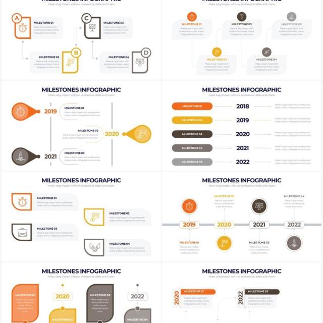 橙灰色时间轴时间线里程碑PPT信息图素材Milestones Powerpoint Infographics