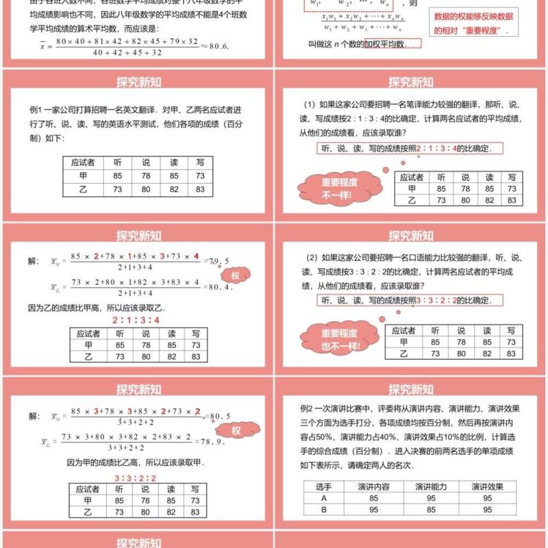 部编版八年级数学下册平均数课件PPT模板