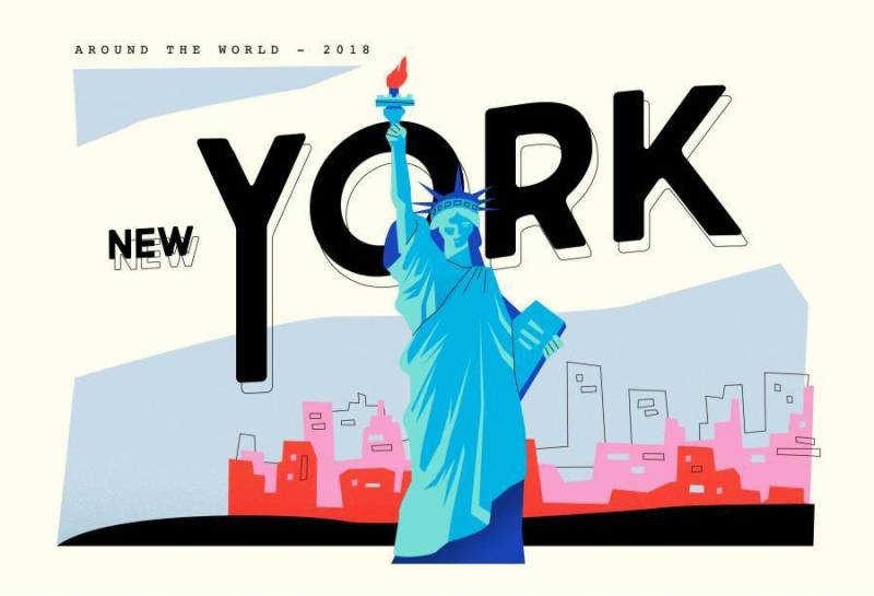 明信片自由地标在纽约矢量平面插画