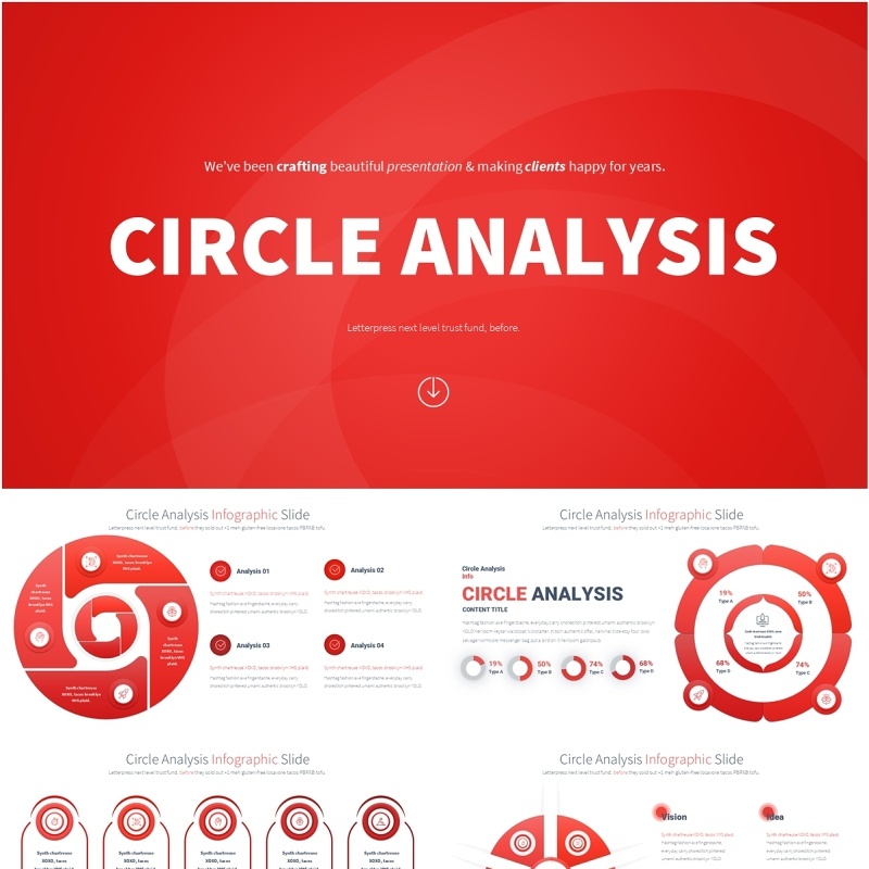 圆形信息图分析PPT模板Circle Analysis - Color 10 (Red)