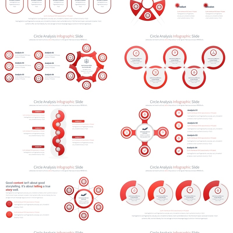 圆形信息图分析PPT模板Circle Analysis - Color 10 (Red)